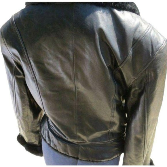 Andrew Marc NY Black Zippered Leather Jacket with Faux Fur Trim S/P JHE57 - Picture 8 of 12
